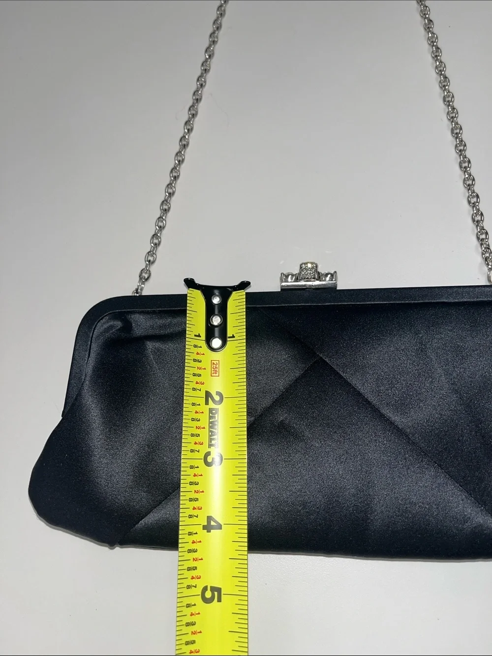 Saks Fifth Avenue Black Satin Jeweled Clasp Evening Clutch / Crossbody